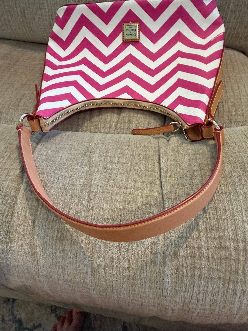Dooney and Burke Chevron, hobo bag and pink and white zigzag - Picture 7 of 12